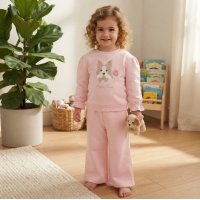 J16874: Girls Puppy Love Sweatshirt & Wide Leg Jog Pant Outfit (2-4 Years)